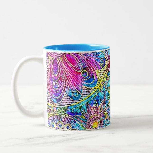 De Café Em Dois Tons Caneca Gráfica Azul e Rosa (Esquerda)
