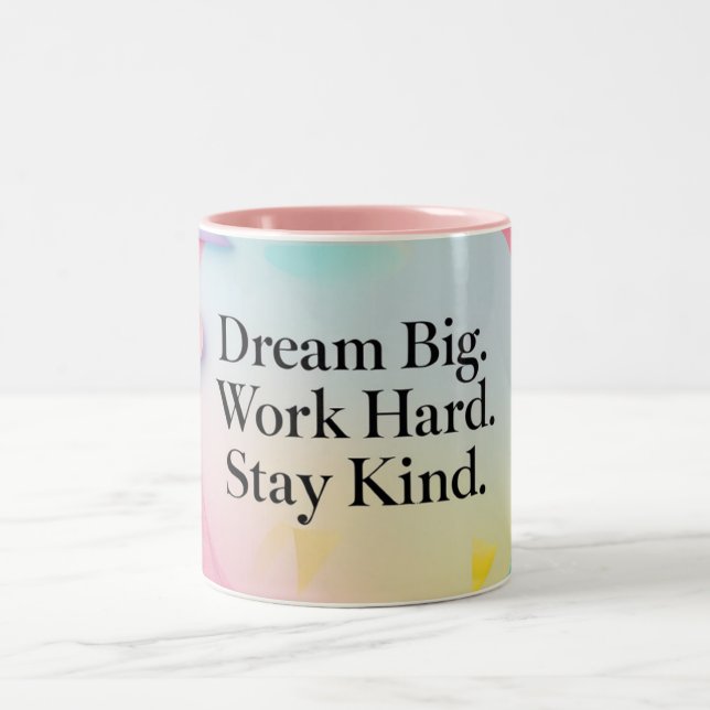 De Café Em Dois Tons Caneca Inspiradora – "Sonhe Grande. Trabalhe Duro. (Centro)