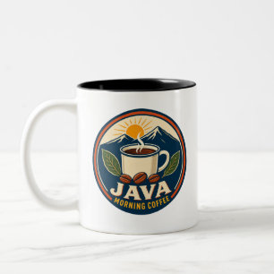 De Café Em Dois Tons Caneca Java Morning Coffee Retro Badge Tom Duplo