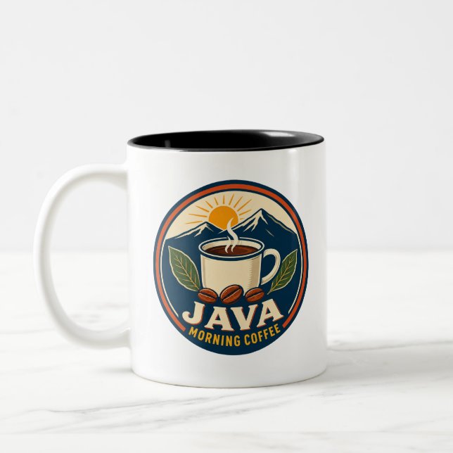 De Café Em Dois Tons Caneca Java Morning Coffee Retro Badge Tom Duplo (Esquerda)