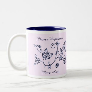De Café Em Dois Tons Caneca Lembrete Borboleta Rosa