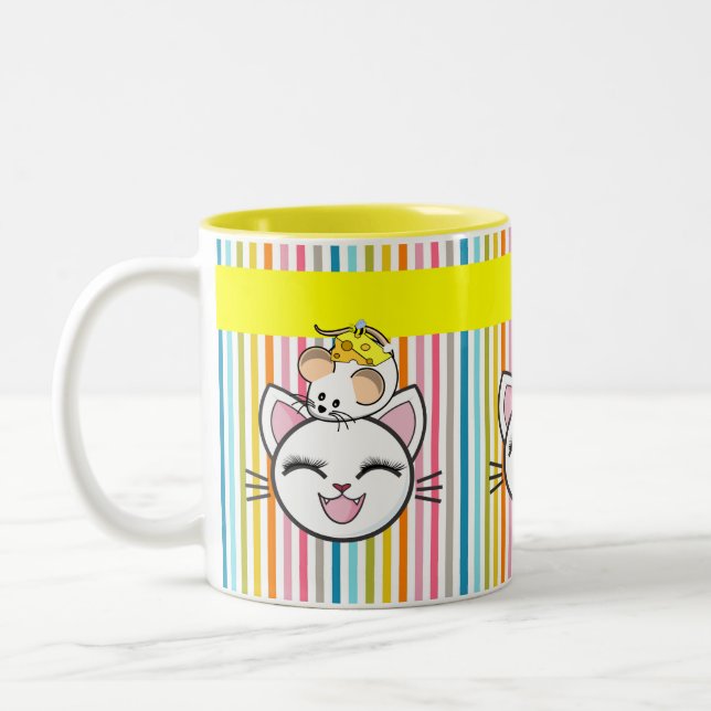 De Café Em Dois Tons Caneca Listra Queijo Rato Gato (Esquerda)