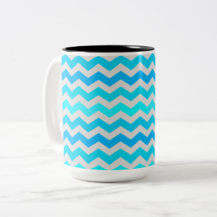 De Café Em Dois Tons Caneca Listrada Azul e Aqua Chevron Grande