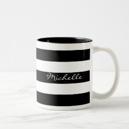 De Café Em Dois Tons Caneca listrada preto e branco personalizada