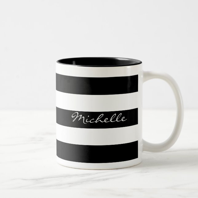 De Café Em Dois Tons Caneca listrada preto e branco personalizada (Direita)