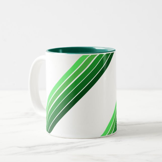 De Café Em Dois Tons Caneca - Listras Diagonais Verdes (Frente Esquerda)