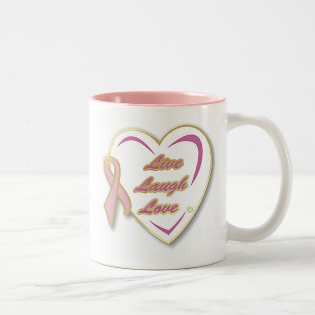 De Café Em Dois Tons Caneca LiveLaughLove do cancro da mama com fita (Direita)