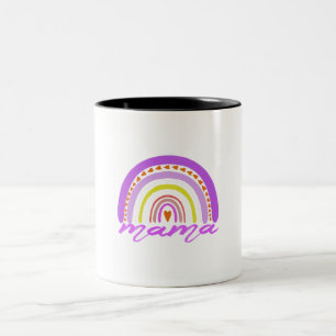 De Café Em Dois Tons Caneca Mãe Coração Arco-Íris Boho Doodle