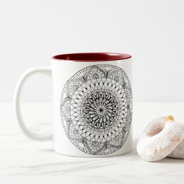 De Café Em Dois Tons Caneca Mandala Coração (Com Donut)