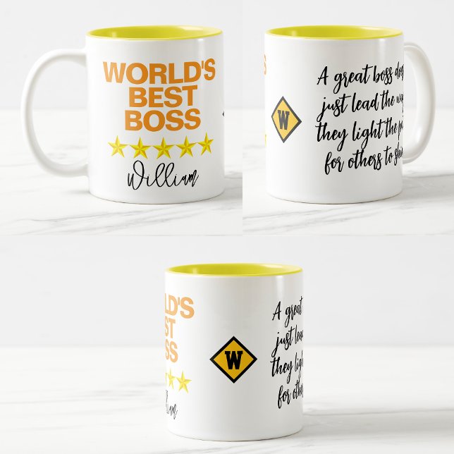De Café Em Dois Tons Caneca Melhor Chefe do Mundo | Nome Personalizado  (Worlds Best Boss)