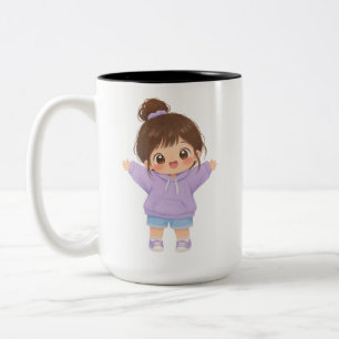 De Café Em Dois Tons Caneca Menina Chibi Kawaii Vestido Roxo Caneca d