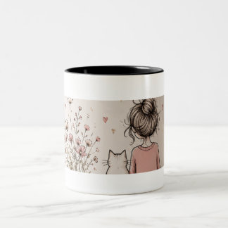 De Café Em Dois Tons Caneca Menina Fofa e Gato