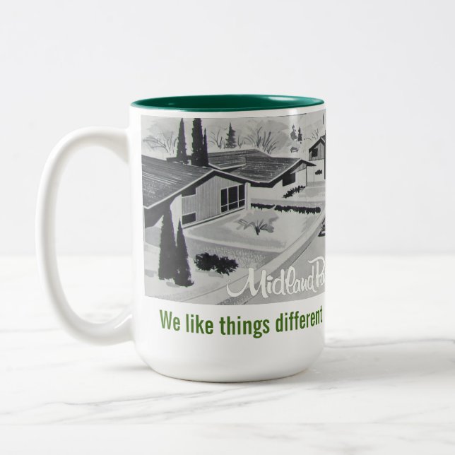 De Café Em Dois Tons Caneca moderna da arquitetura do Midcentury (Esquerda)