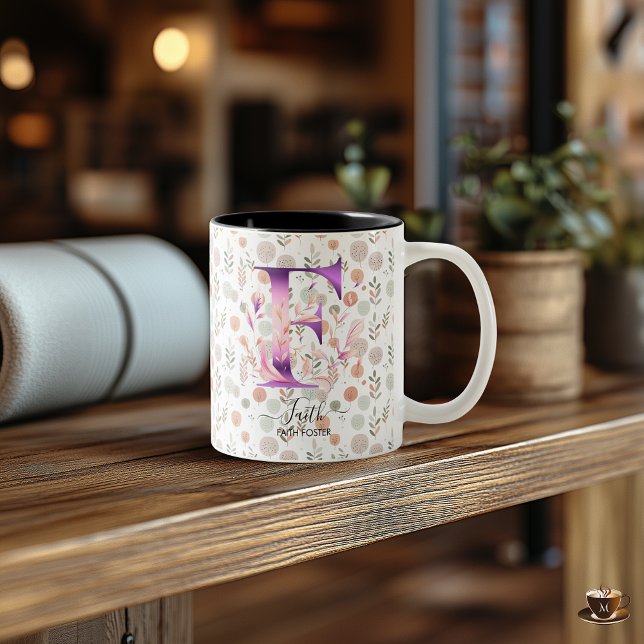 De Café Em Dois Tons Caneca Monograma Boho Chic Abstrata Personalizada  (Criador carregado)
