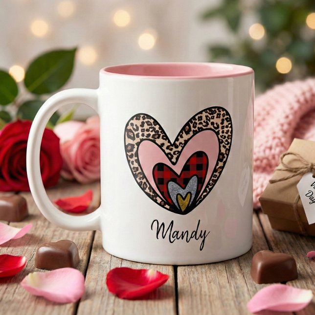 De Café Em Dois Tons Caneca Nested Hearts – Presente com Nome Personali (Criador carregado)