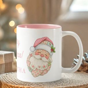 De Café Em Dois Tons Caneca Nome Papai Noel Moderno Rosa