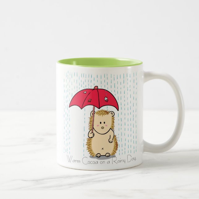 De Café Em Dois Tons Caneca ouriço fofo com guarda-chuva rasgado. (Direita)