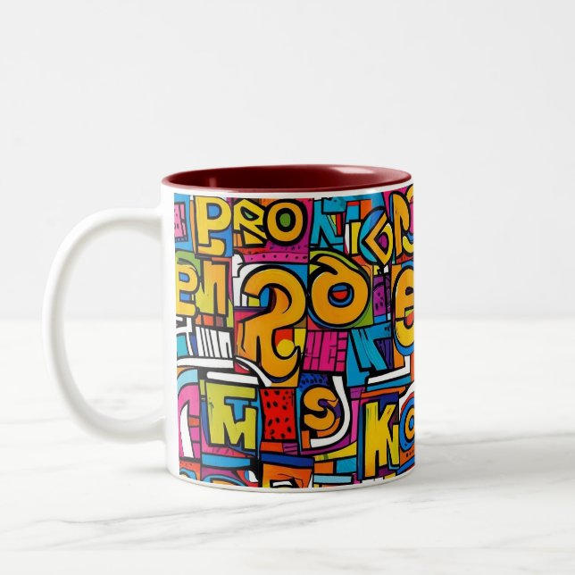 De Café Em Dois Tons Caneca - padrão geométrico abstrato pop art 28 (Esquerda)