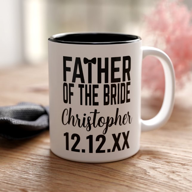 De Café Em Dois Tons Caneca para os pais do noivo no casamento (Quick and easy gift for the Father of the Bride. Just add his name and your wedding date)