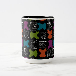 De Café Em Dois Tons Caneca parva das canções do Pug com Pugs do bril