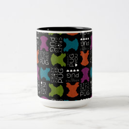 De Café Em Dois Tons Caneca parva das canções do Pug com Pugs do brilho