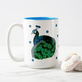 De Café Em Dois Tons Caneca Pavão Pintada à Mão
