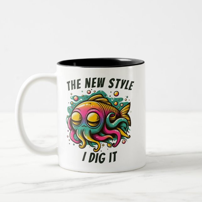 De Café Em Dois Tons Caneca "Peixe Rasta 'Novo estilo eu curto'" (Esquerda)