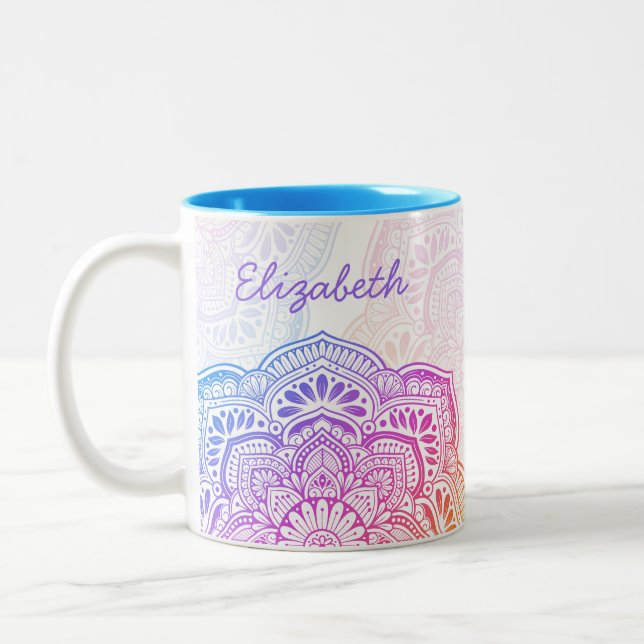 De Café Em Dois Tons Caneca Personalizada 11 oz. Íris Mandala (Esquerda)