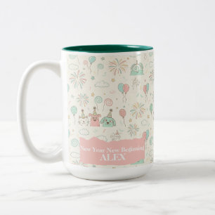 De Café Em Dois Tons Caneca Personalizada Ano Novo Começos Novos Divert