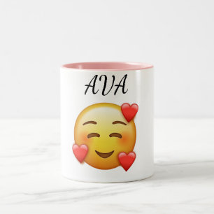 De Café Em Dois Tons Caneca Personalizada Ava com Emoji Corações