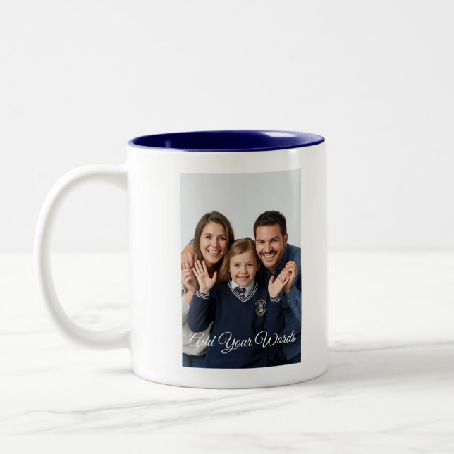 De Café Em Dois Tons Caneca Personalizada com Foto & Texto Elegante  (Esquerda)