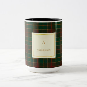 De Café Em Dois Tons Caneca Personalizada com Monograma e Padrão Xadrez