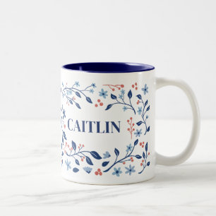 De Café Em Dois Tons Caneca Personalizada com Nome e Flores – Caneca Fo