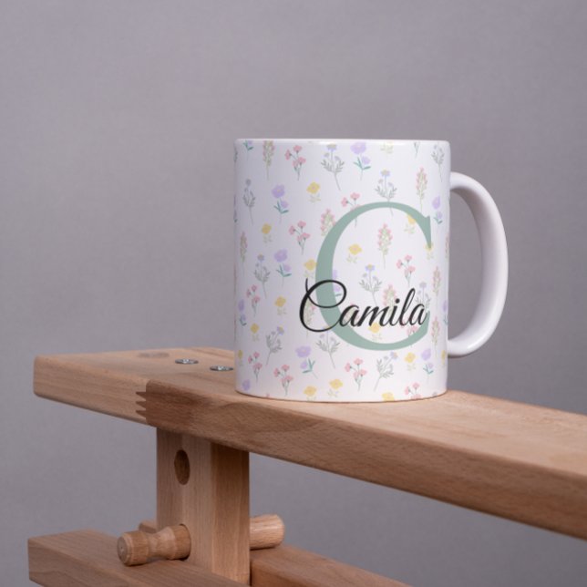 De Café Em Dois Tons Caneca Personalizada com Nome e Inicial (Criador carregado)