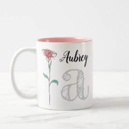De Café Em Dois Tons Caneca personalizada com nome, inicial, rosa
