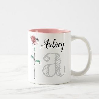 De Café Em Dois Tons Caneca personalizada com nome, inicial, rosa