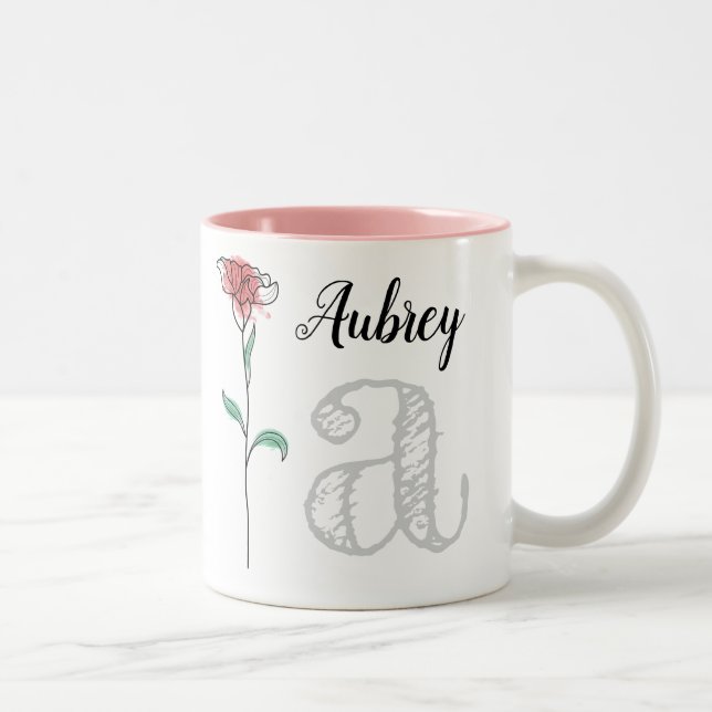 De Café Em Dois Tons Caneca personalizada com nome, inicial, rosa (Direita)