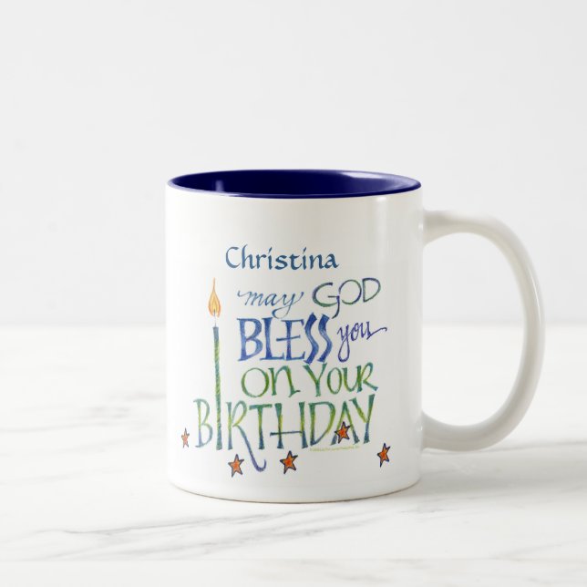 De Café Em Dois Tons Caneca personalizada das bênçãos do aniversário (Direita)