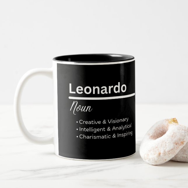 De Café Em Dois Tons Caneca Personalizada Definição do Nome Leonardo Me (Com Donut)
