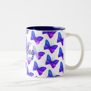 De Café Em Dois Tons Caneca personalizada do Dois-Tom das borboletas