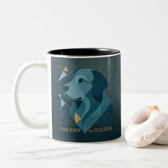 De Café Em Dois Tons Caneca Personalizada do Retriever Dourado Adicione (Com Donut)