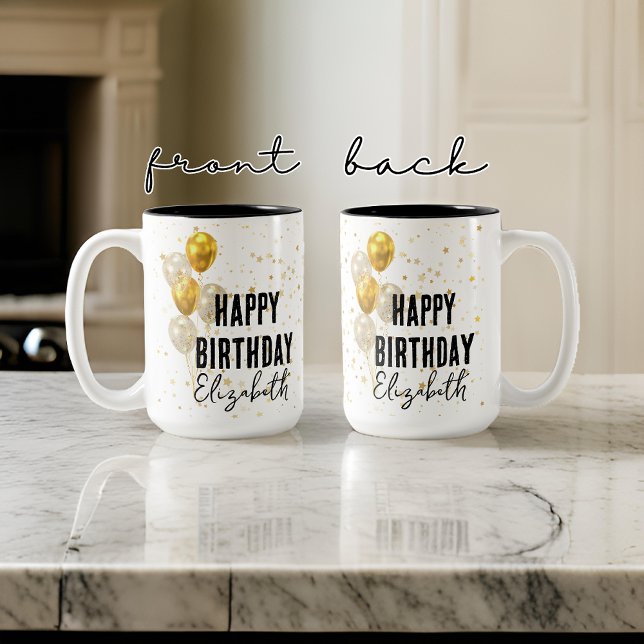 De Café Em Dois Tons Caneca Personalizada Feliz Aniversário, Presente d (happy birthday mug for her, birthday present for women, birthday present for girl, birthday mug)