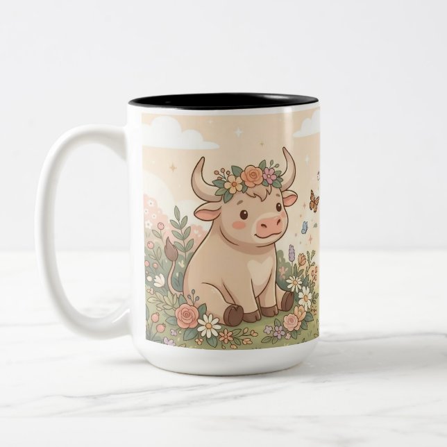 De Café Em Dois Tons Caneca Personalizada Fofa do Zodíaco Touro (Esquerda)