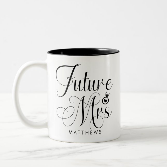De Café Em Dois Tons Caneca Personalizada Future Mrs Caligrafia  (Esquerda)
