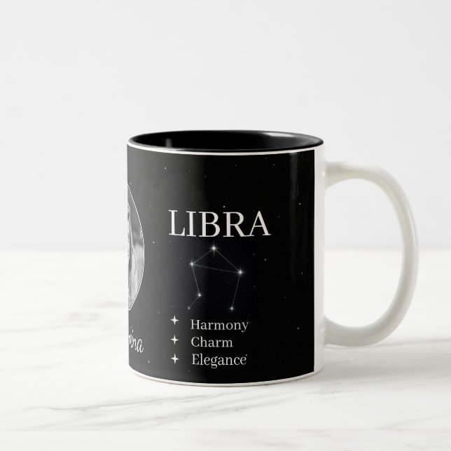 De Café Em Dois Tons Caneca Personalizada Libra Zodíaco com Nome & Cara (Direita)