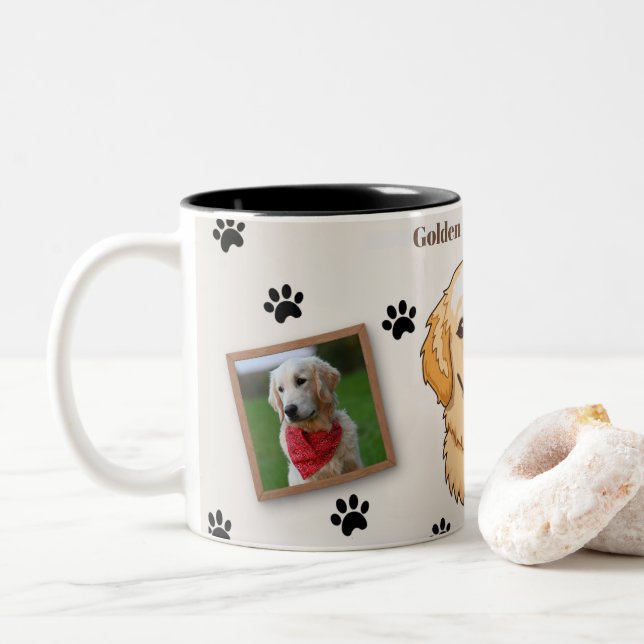 De Café Em Dois Tons Caneca Personalizada Mãe do Golden Retriever - Per (Com Donut)