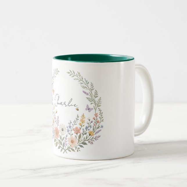 De Café Em Dois Tons Caneca Personalizada Nome Flor Silvestre (Frente Esquerda)