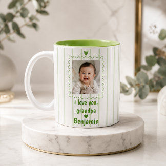 De Café Em Dois Tons Caneca Personalizada para Avô com Foto do Neto