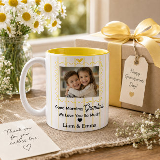 De Café Em Dois Tons Caneca Personalizada para Avó com Foto e Nomes dos