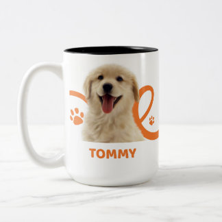 De Café Em Dois Tons Caneca Personalizada para Cães | Nome do Cão Tommy